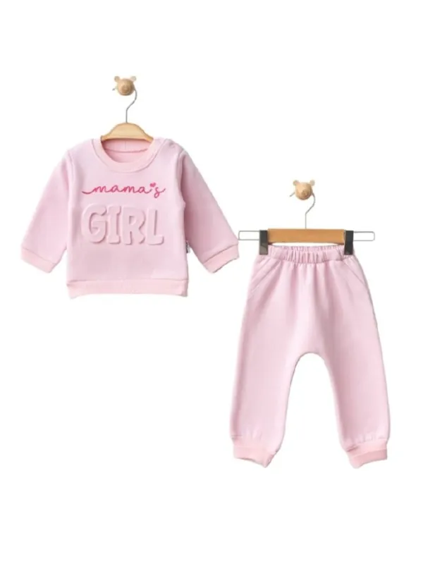 Trening pentru bebelusi fetite, vatuit, model Mama's Girl, roz | Haine Bebelusi | MiniStyle - Haine Copii | Haine Bebeluși
