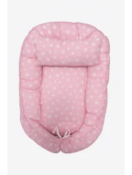 Babynest si pernuta roz cu stelute albe
