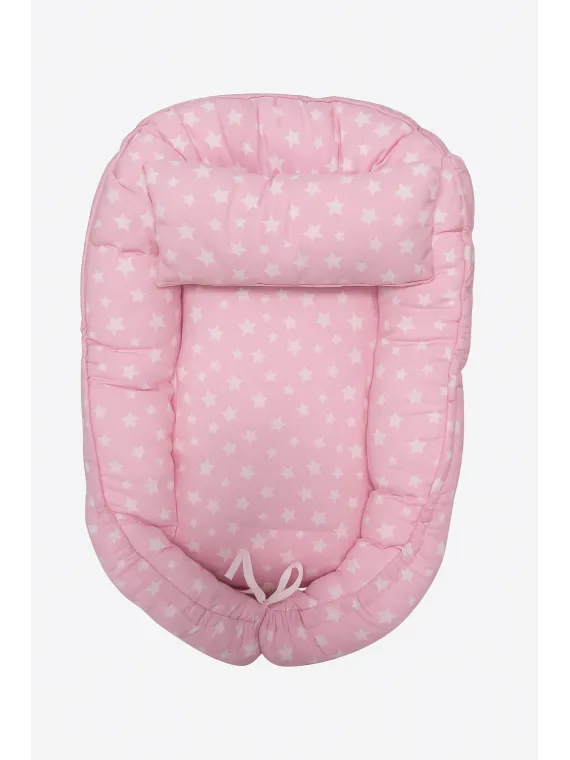 Babynest si pernuta roz cu stelute albe
