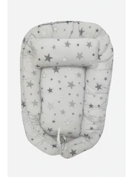 Babynest and pillow with gray stars, hypoallergenic cotton