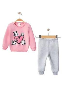 Baby girls' padded tracksuit Panda with heart, pink