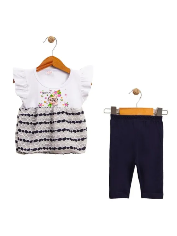Compleu bebe fetita, tricou cu volănașe și colanți | Compleuri si Treninguri | MiniStyle - Haine pentru Copii si Bebelusi online