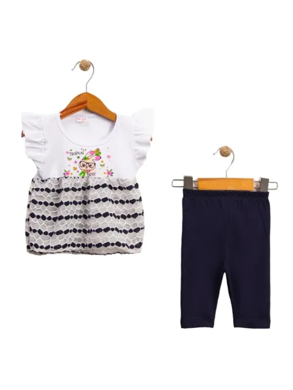 Compleu bebe fetita, tricou cu volănașe și colanți | Compleuri si Treninguri | MiniStyle - Haine pentru Copii si Bebelusi online