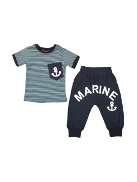 Blue boys' summer suit, Marine model with pants and t-shirt