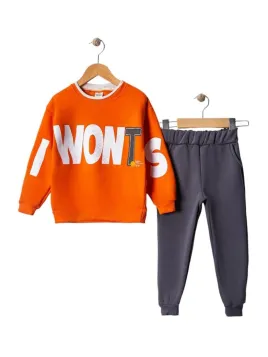 Trening baieti portocaliu vatuit, model WON'T, bluza si pantaloni
