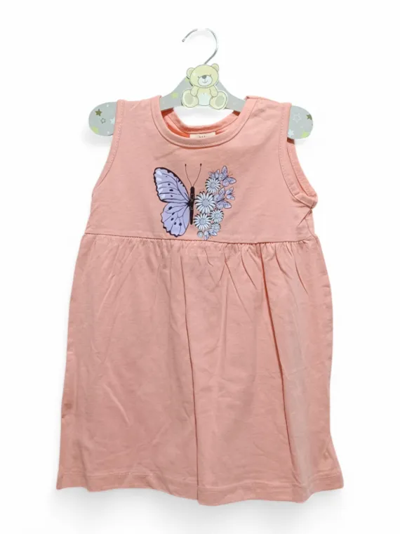 Pink summer dress for little girls with butterflies