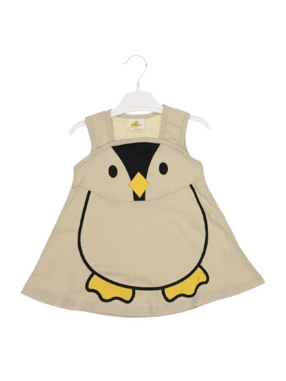 Rochie vara fetite bej cu pinguin – fără mâneci | MiniStyle - Haine pentru Copii si Bebelusi online