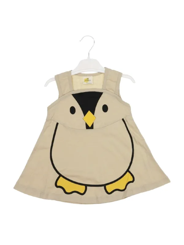 Rochie vara fetite bej cu pinguin – fără mâneci | MiniStyle - Haine pentru Copii si Bebelusi online