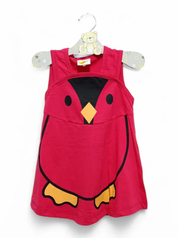 Rochie vara fetite rosie cu pinguin – fara maneci | MiniStyle - Haine pentru Copii si Bebelusi online