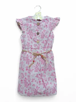 Rochie camasa fetite alb-roz cu flori si cordon