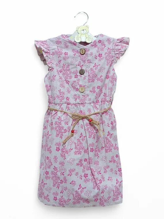 Rochie camasa fetite alb-roz cu flori si cordon