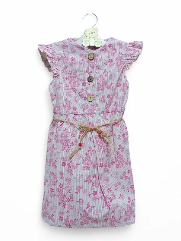 Rochie camasa fetite alb-roz cu flori si cordon