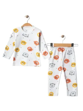 Children's pajamas, teddy bear pattern, white - brown