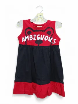 Red summer dress for girls – Ambiguous model with teddy bear