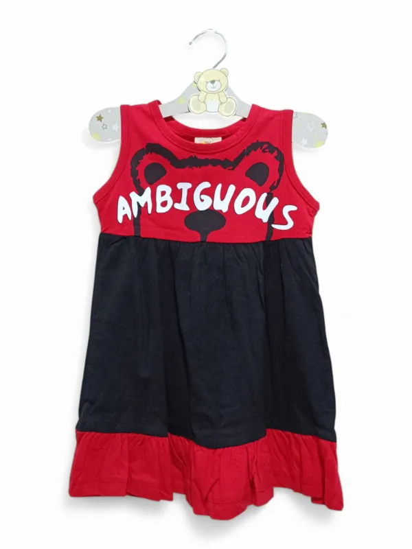 Red summer dress for girls – Ambiguous model with teddy bear