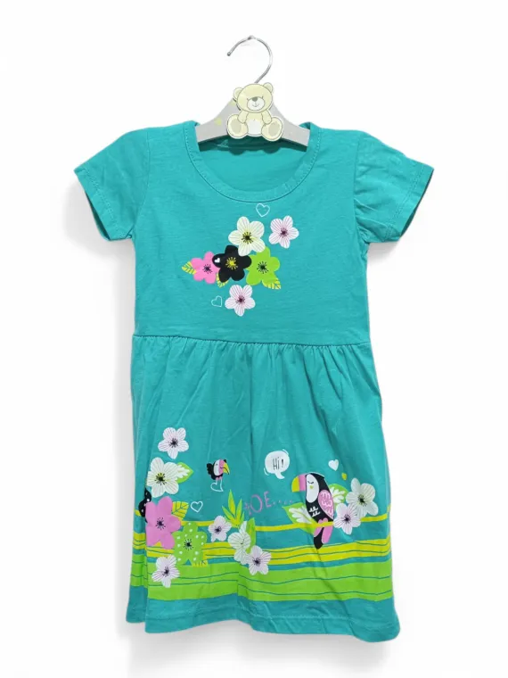 Turquoise girls' summer dress - Amore model, with flowers