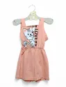 Girls' pink, loose summer jumpsuit with Cat print