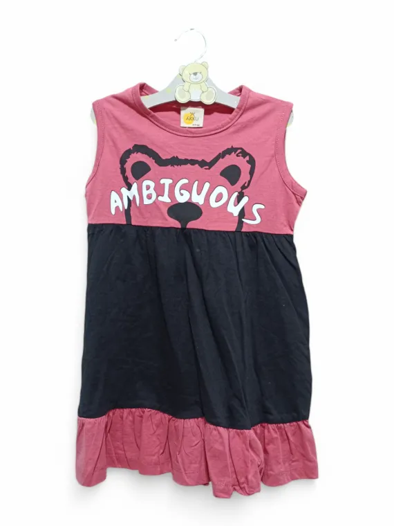 Girls' summer dress pink and black - Ambiguous with teddy bear