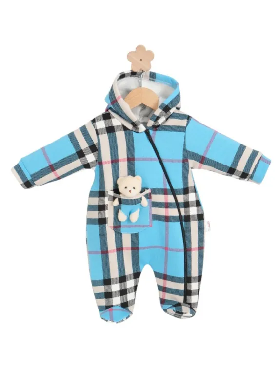 Thick padded baby boy jumpsuit with removable teddy bear