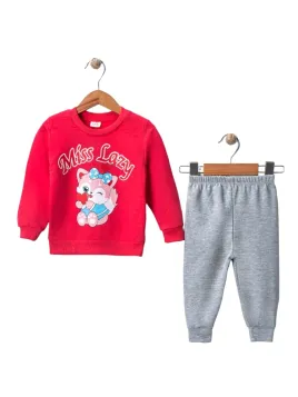 Trening bebe fetite fucsia, imprimeu pisica Miss Lazy