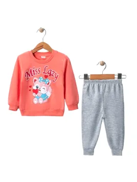 Trening bebe fetite, imprimeu pisica Miss Lazy, portocaliu