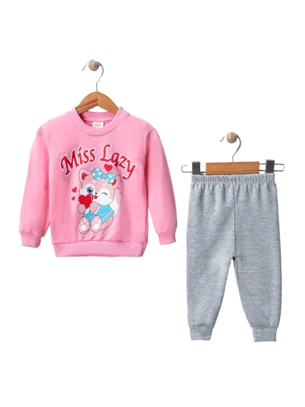 Pink baby girls tracksuit, Miss Lazy model