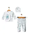 Set 3 piese bebelus nou nascut baietel verde, model ursuleti