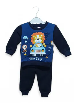 Baby boy's padded sports tracksuit with navy blue Lion print