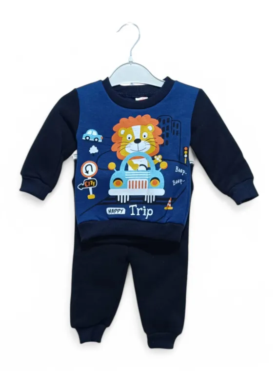 Baby boy's padded sports tracksuit with navy blue Lion print