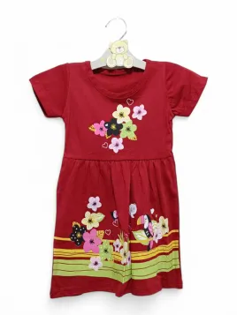 Red summer dress for girls, cotton, Amore model, loose